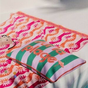 NEW Anthropologie Beach Vibes Embroidered Indoor/Outdoor Pillow 14x20”